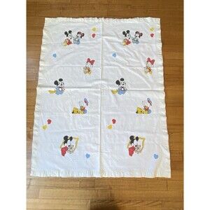 Vintage Dundee Mickey Minnie Mouse Baby Blanket  100% Cotton 32 X 44 Donald Duck